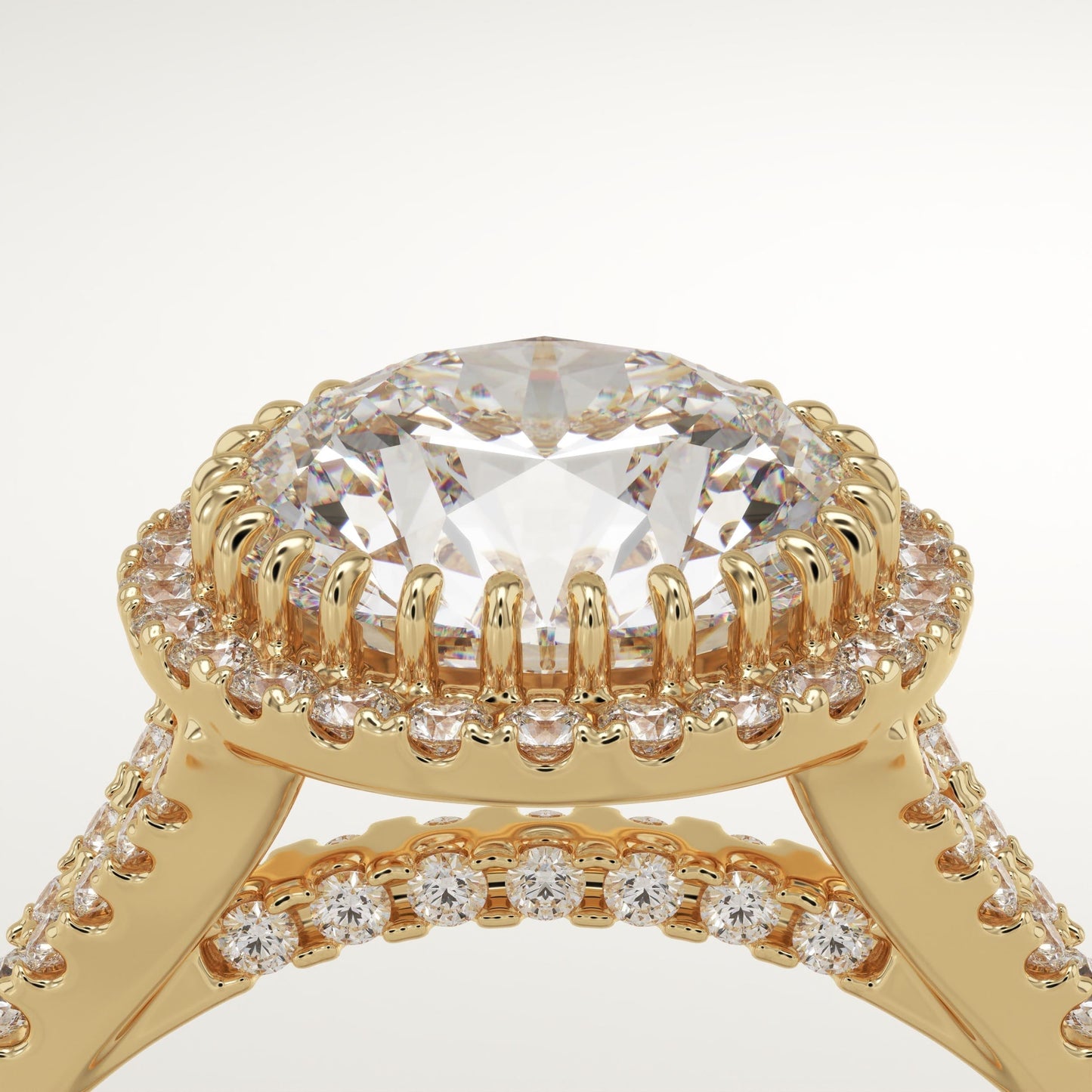 Round Cut Halo & Pave Split Shank Lab-Grown Diamond Engagement Ring