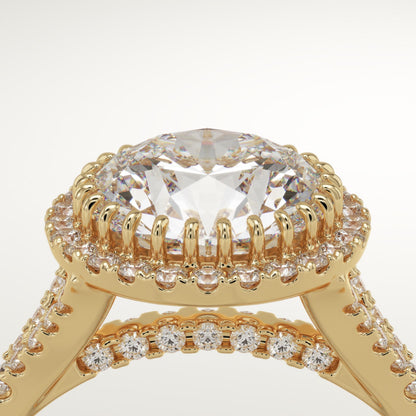Round Cut Halo & Pave Split Shank Lab-Grown Diamond Engagement Ring
