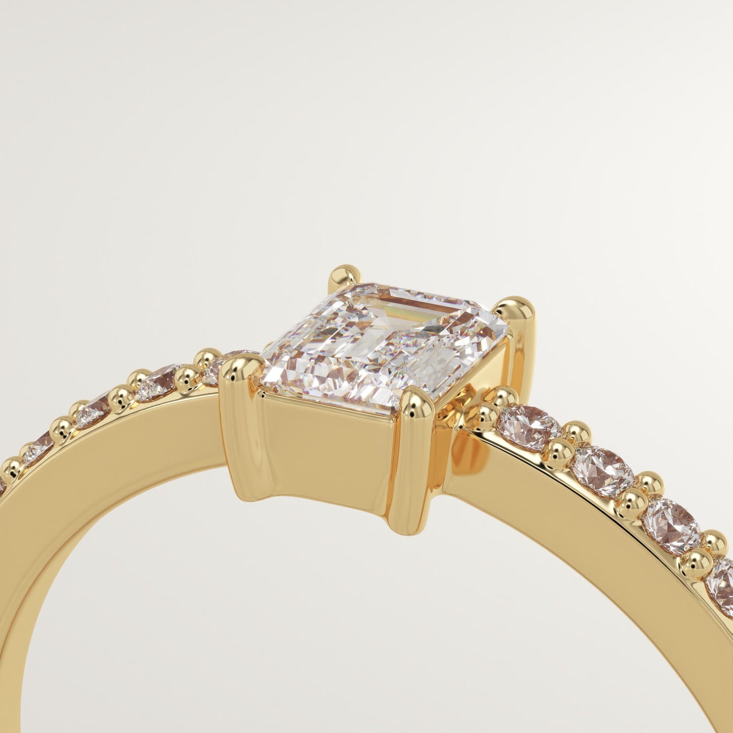 Emerald Cut Pave Lab-Grown Diamond Engagement Ring