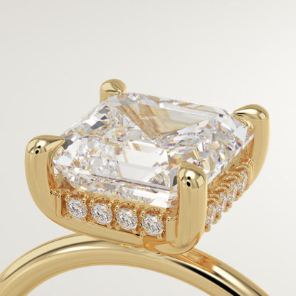 2.25 CT Asscher Cut Hidden Halo Moissanite Engagement Ring