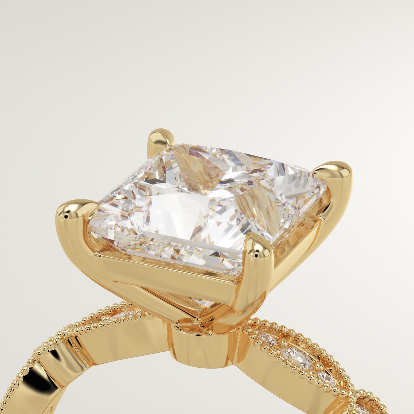 Princess Cut Milgrain Pave Lab-Grown Diamond Engagement Ring