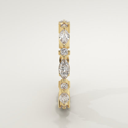 0.50 TCW Marquise & Round Moissanite Multi Stone Wedding Band (US Size 7.5 Ready To Ship)