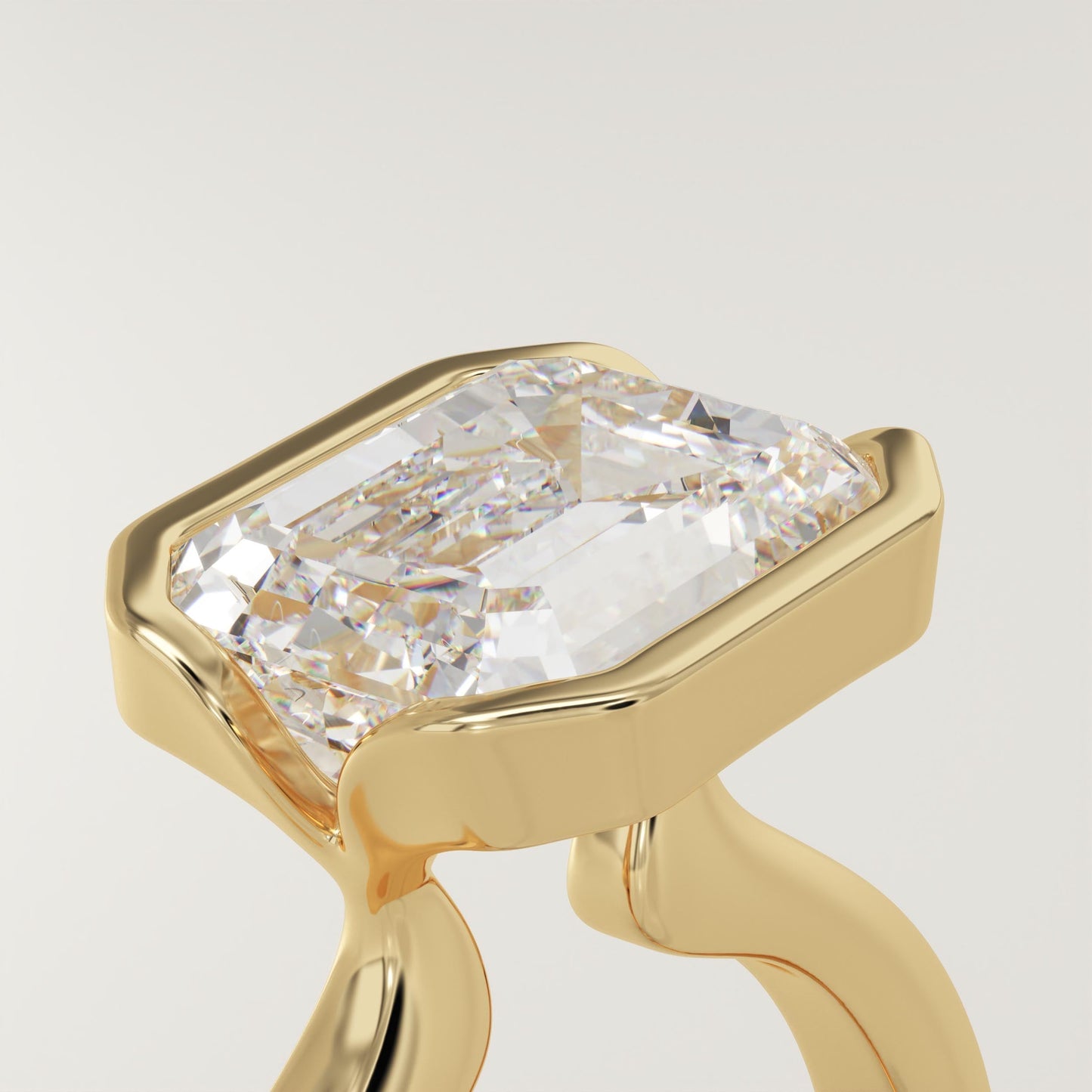 East West Emerald Cut Half Bezel Lab-Grown Diamond Engagement Ring