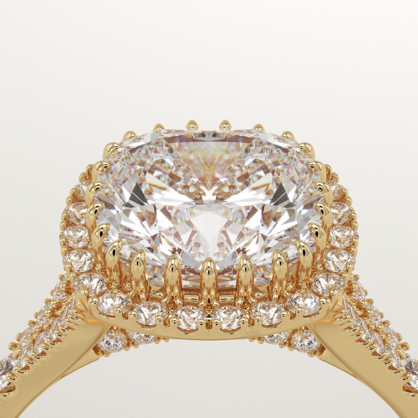 Cushion Cut Halo & Pave Split Shank Lab-Grown Diamond Engagement Ring