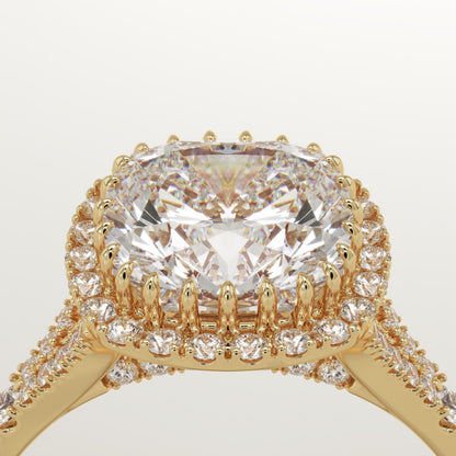 Cushion Cut Halo & Pave Split Shank Lab-Grown Diamond Engagement Ring