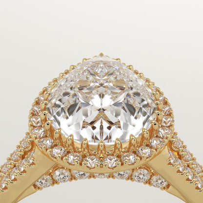 Pear Cut Halo & Pave Split Shank Lab-Grown Diamond Engagement Ring