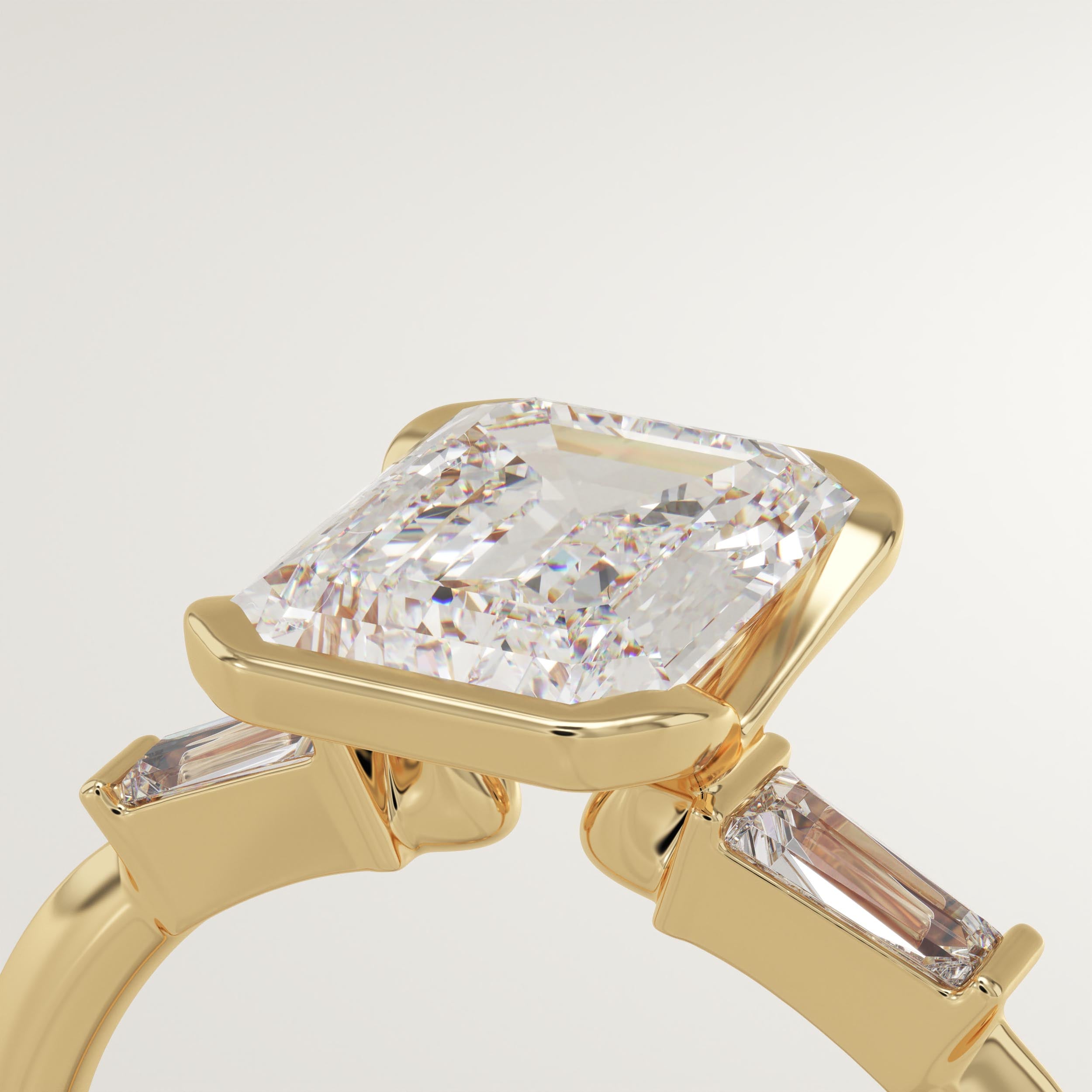 2.0 CT Emerald Cut Three Stone Half Bezel Lab-Grown Diamond Engagement Ring