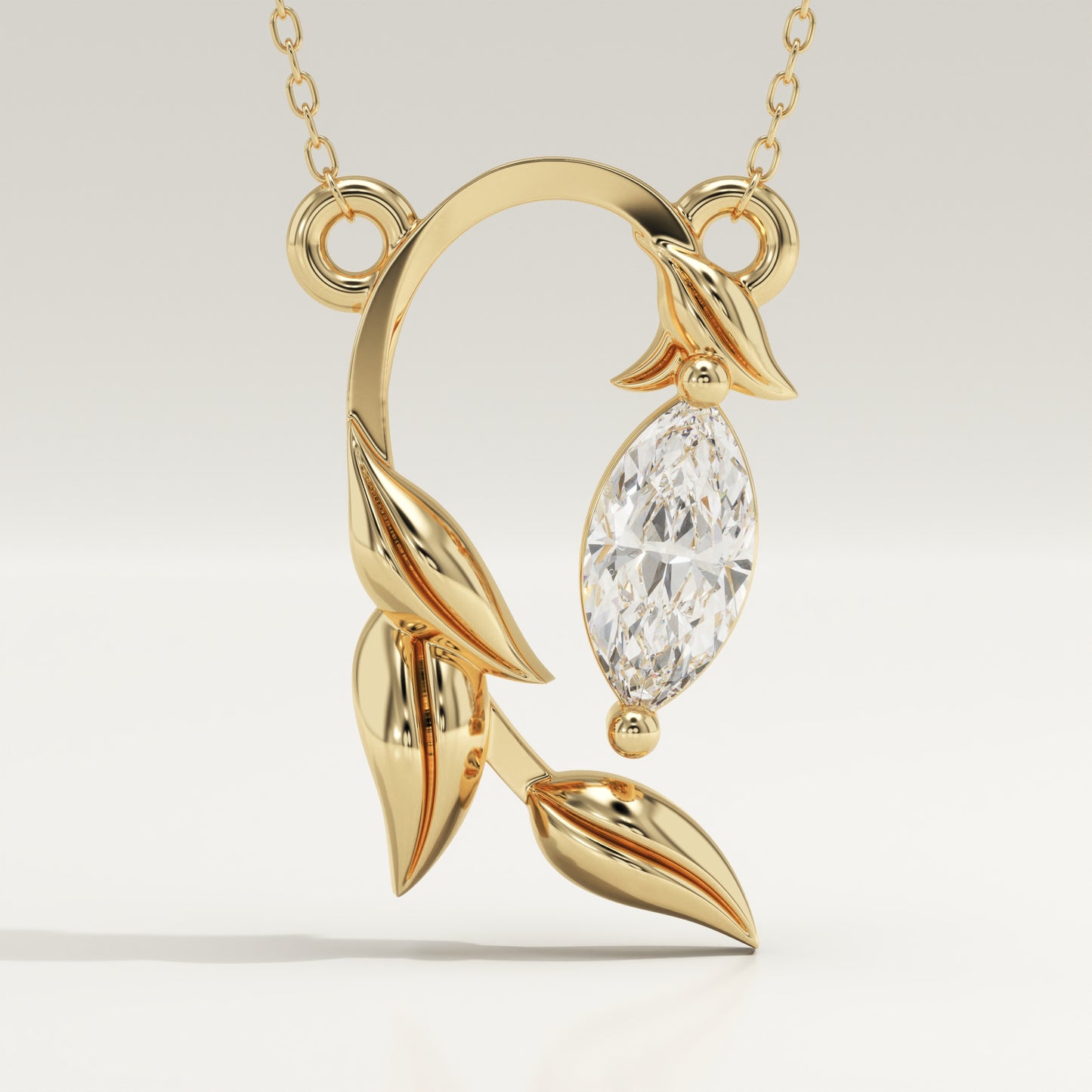 0.42 CT Marquise Lab-Grown Diamond Nature Inspired Charm Necklace