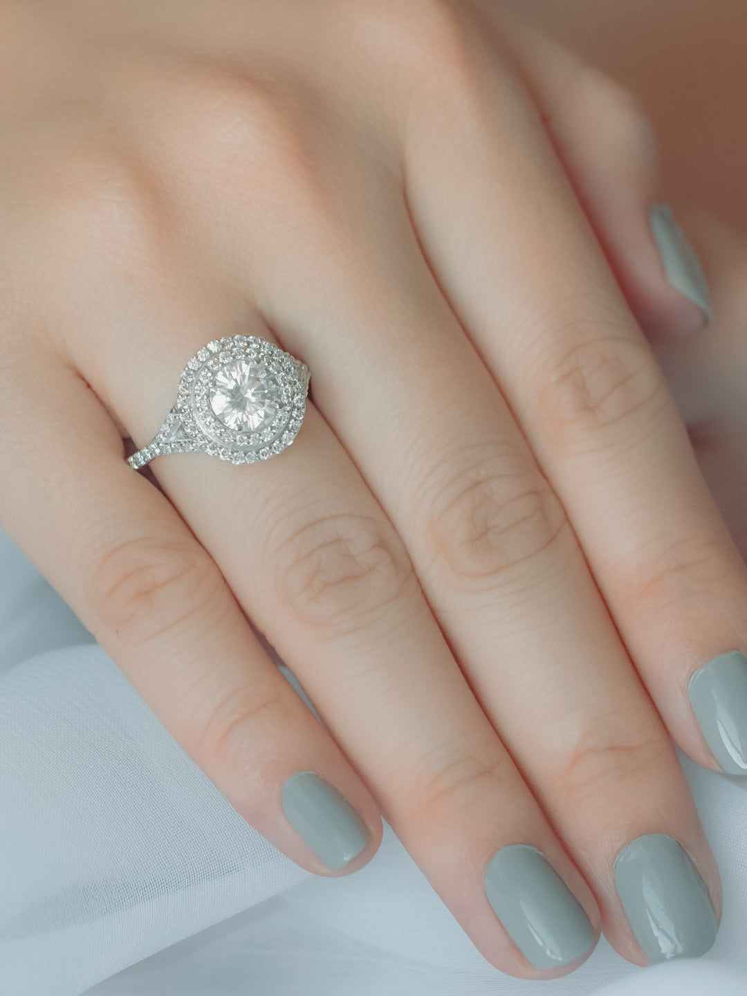 1 CT Round Cut Double Halo Lab-Grown Diamond Engagement Ring 6