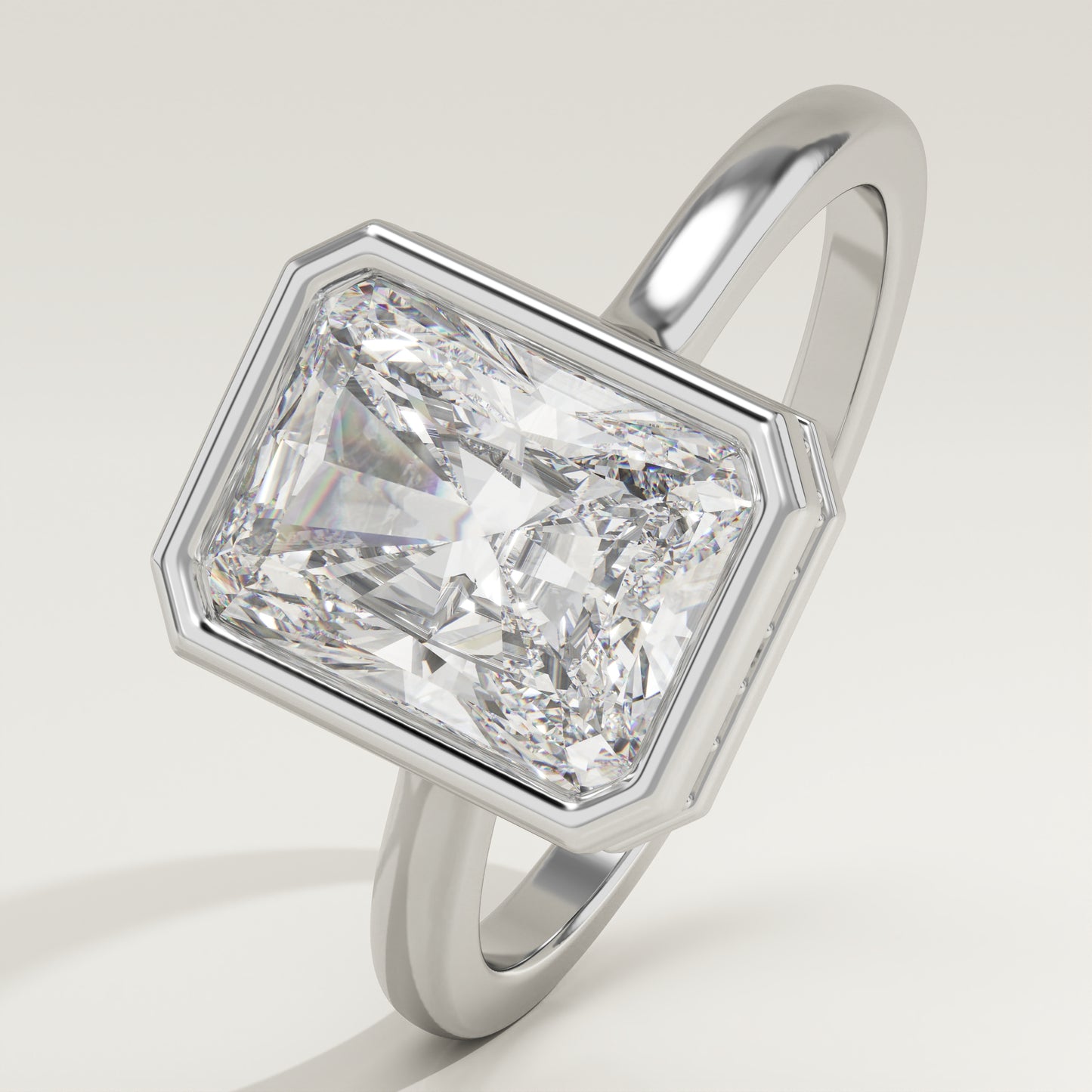 2.10 CT Radiant Cut Moissanite Bezel Engagement Ring (US Size 7.25 Ready To Ship)