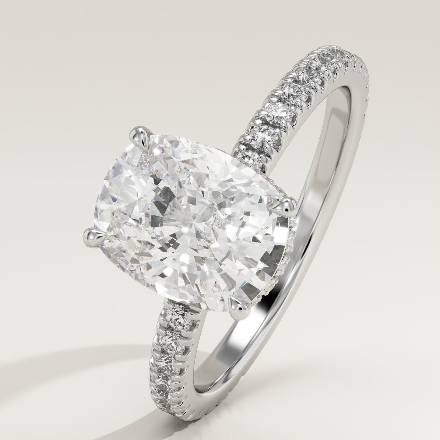 2 CT Elongated Cushion Cut Moissanite Pave Engagement Ring (US Size 6.5 Ready To Ship)