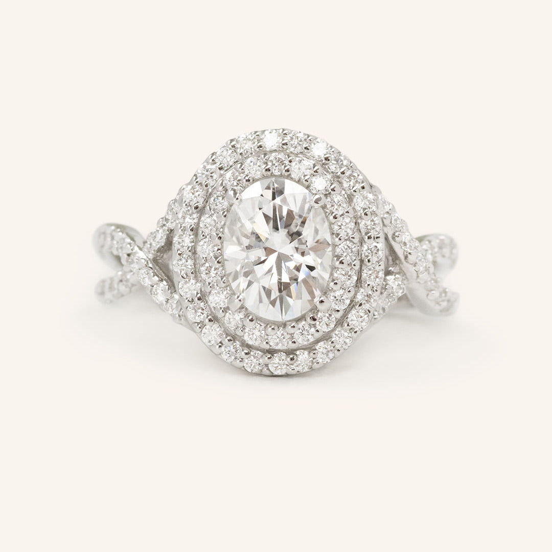 1 CT Oval Cut Double Halo & Twisted Pave Lab-Grown Diamond Engagement Ring 1