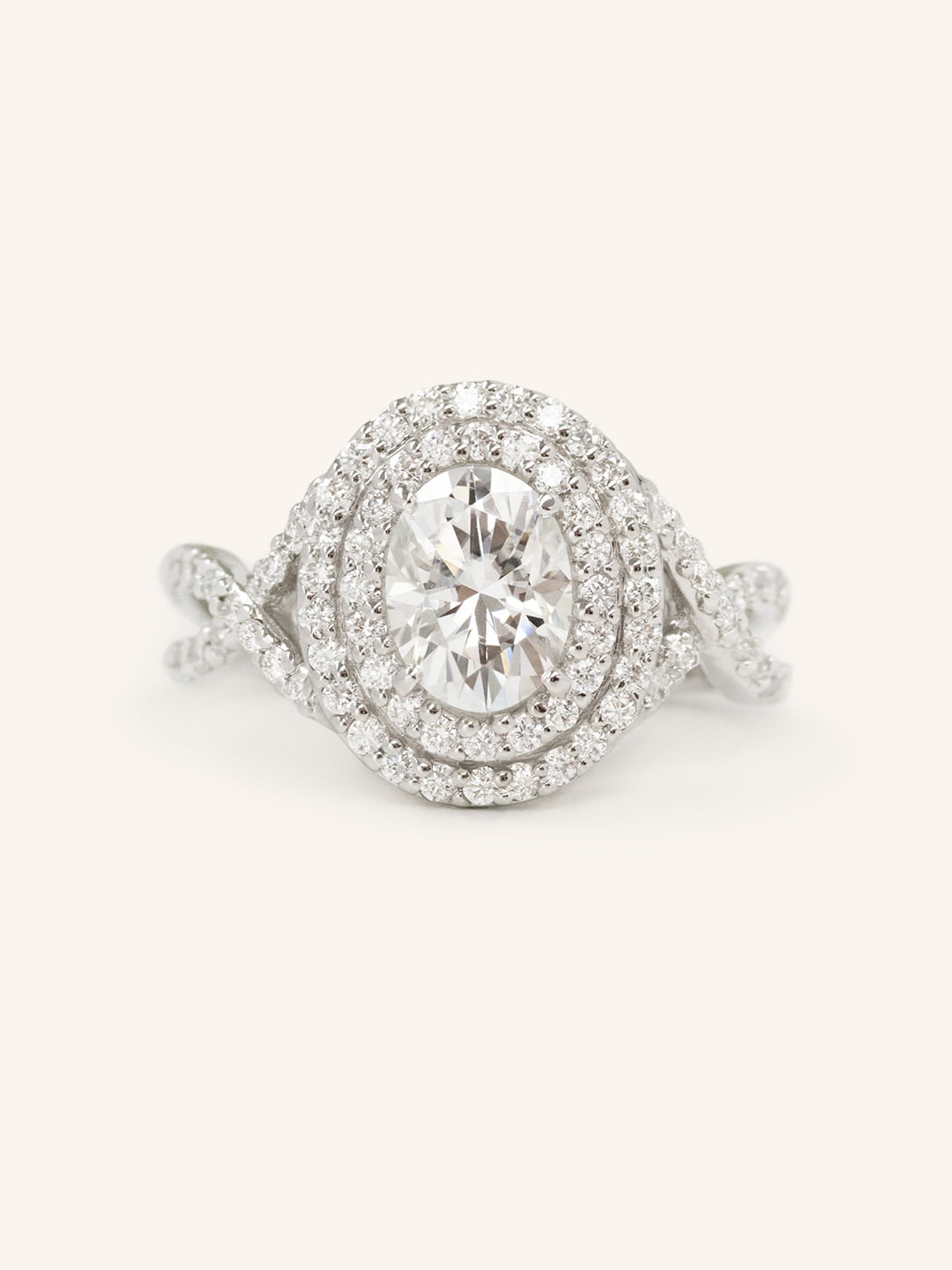 1 CT Oval Cut Double Halo & Twisted Pave Lab-Grown Diamond Engagement Ring 1