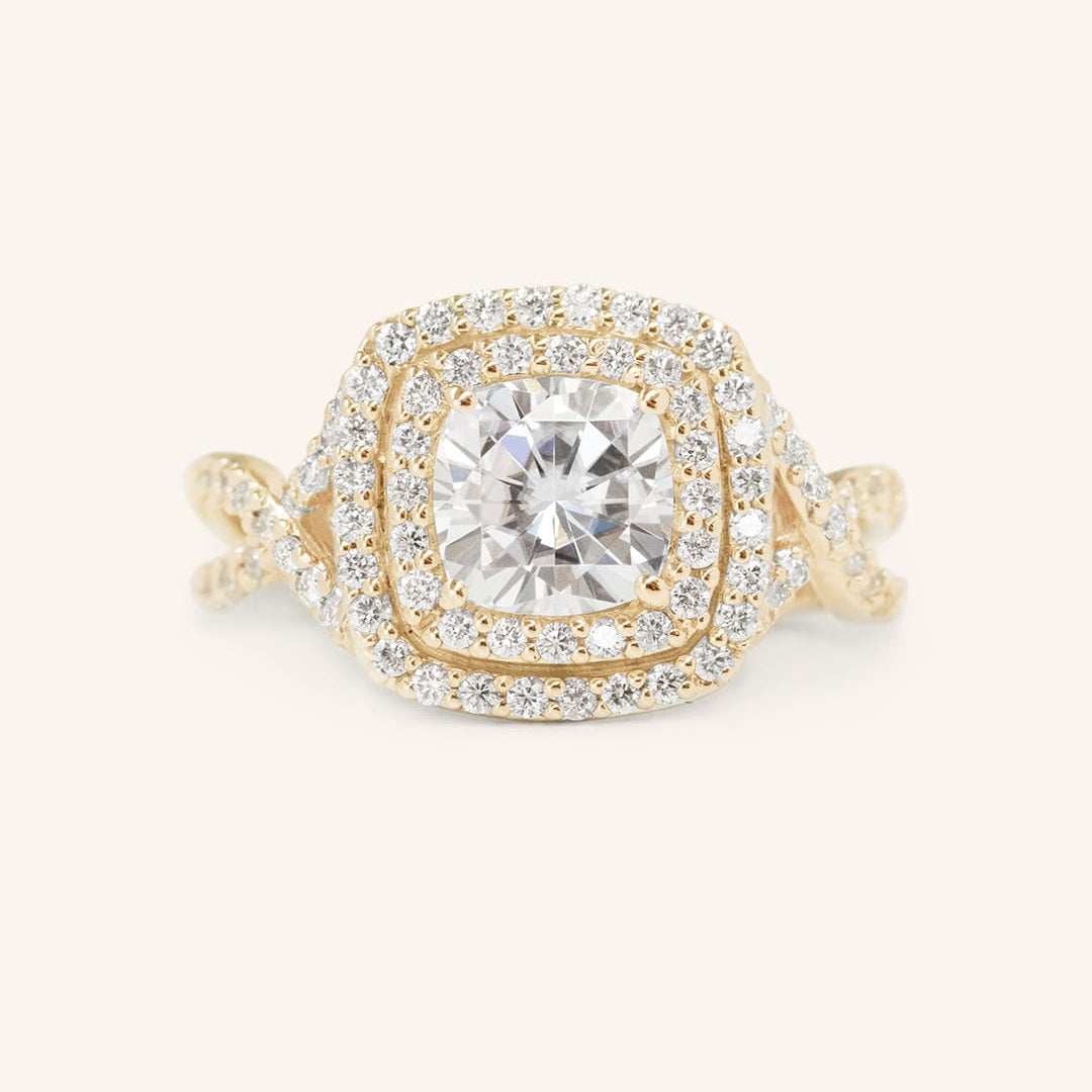 1 CT Cushion Cut Double Halo Twisted Pave Lab-Grown Diamond Engagement Ring 1