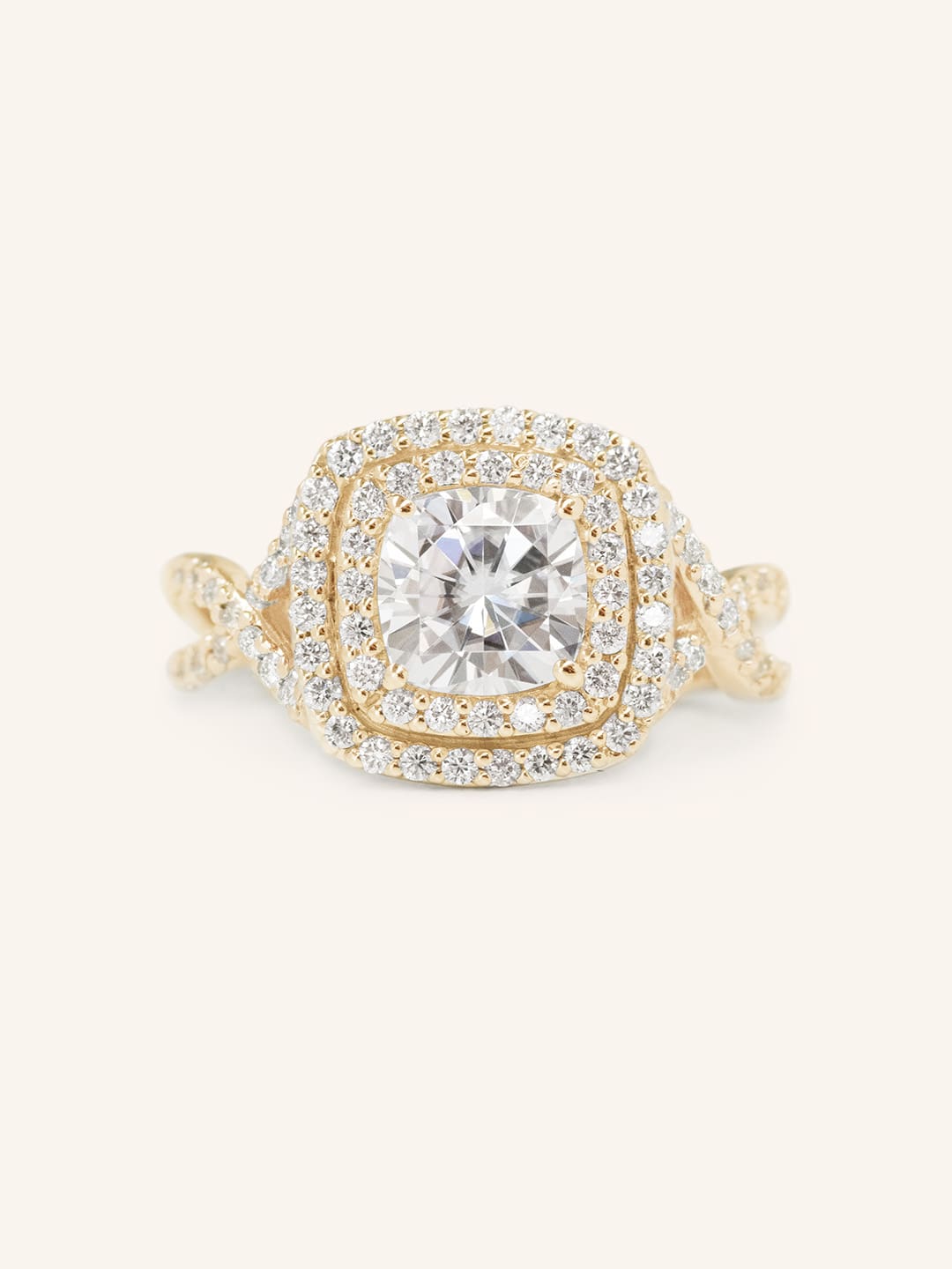 1 CT Cushion Cut Double Halo Twisted Pave Lab-Grown Diamond Engagement Ring 1
