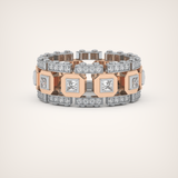 Princess & Round Moissanite Stones Two Tone Moissanite Wedding Band