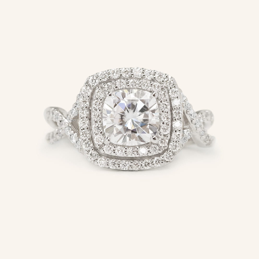 1 CT Cushion Cut Double Halo Twisted Pave Lab-Grown Diamond Engagement Ring 2