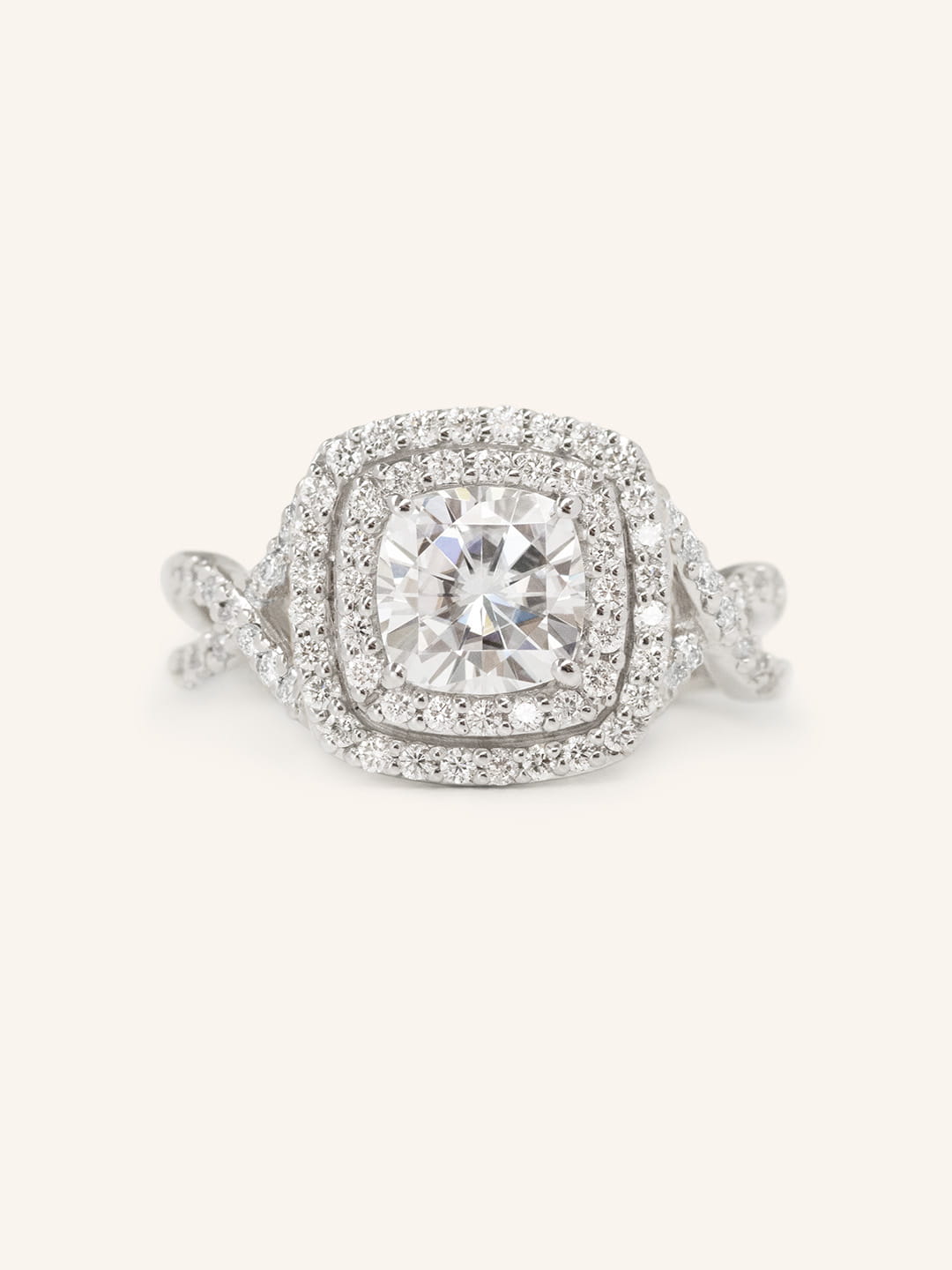 1 CT Cushion Cut Double Halo Twisted Pave Lab-Grown Diamond Engagement Ring 2