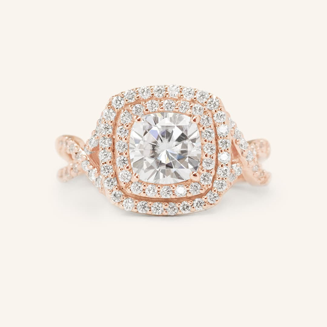 1 CT Cushion Cut Double Halo Twisted Pave Lab-Grown Diamond Engagement Ring 3