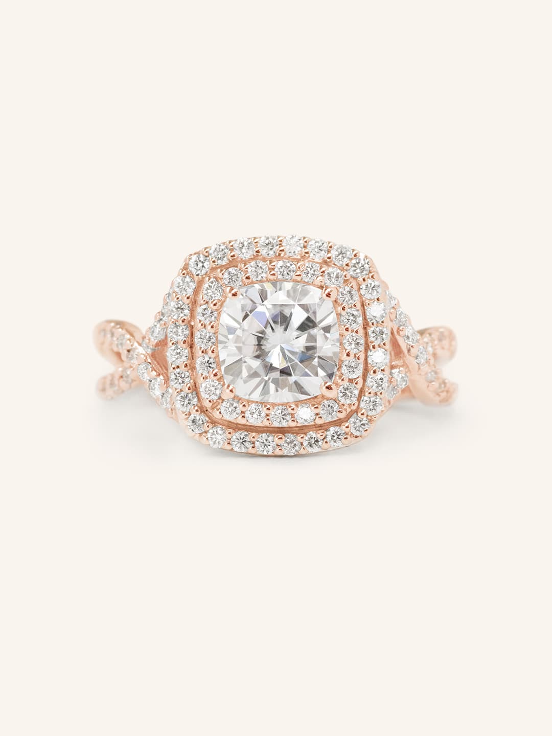 1 CT Cushion Cut Double Halo Twisted Pave Lab-Grown Diamond Engagement Ring 3