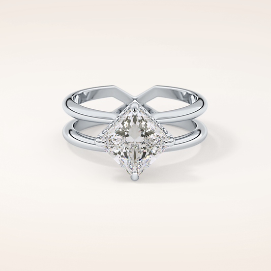  white Princess Cut Double Shank Hidden Halo Style Lab Grown Diamond Engagement Ring