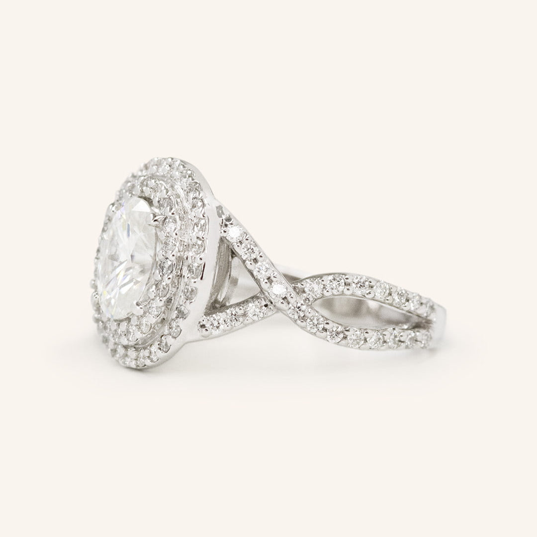1 CT Oval Cut Double Halo & Twisted Pave Lab-Grown Diamond Engagement Ring 4