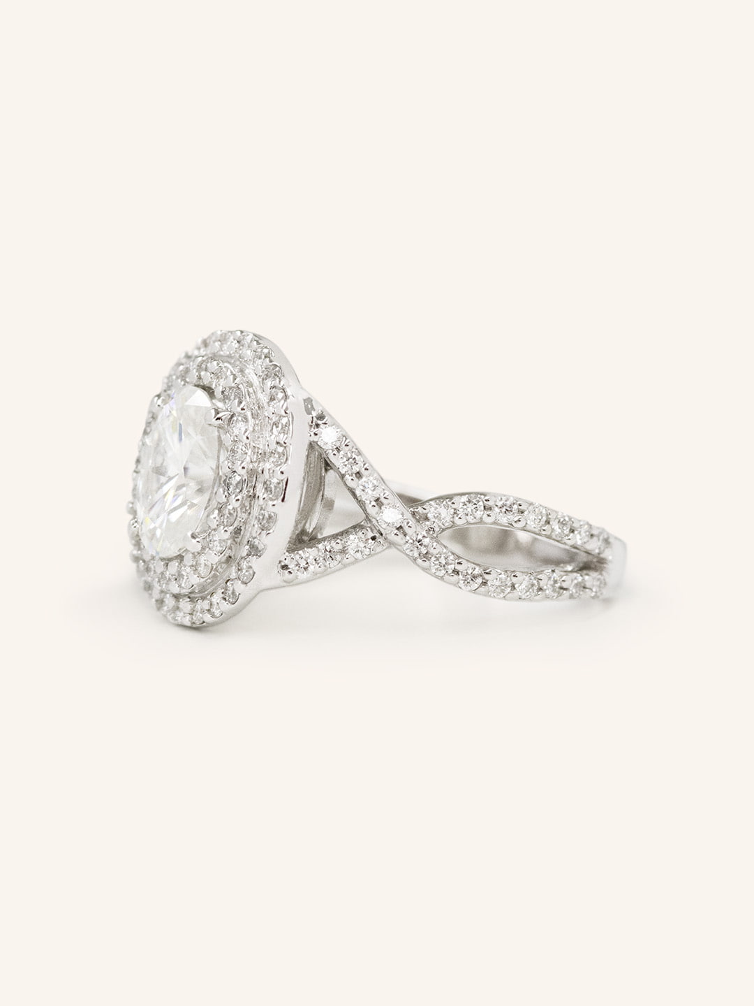 1 CT Oval Cut Double Halo & Twisted Pave Lab-Grown Diamond Engagement Ring 4