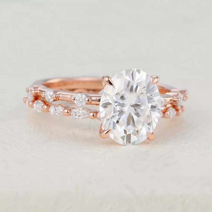 3.0 CT Oval Moissanite Solitaire Bridal Ring Set