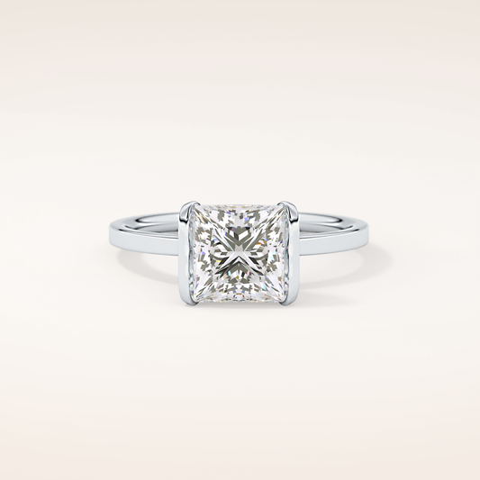 white Princess Cut Half Bezel Lab-Grown Diamond Engagement Ring