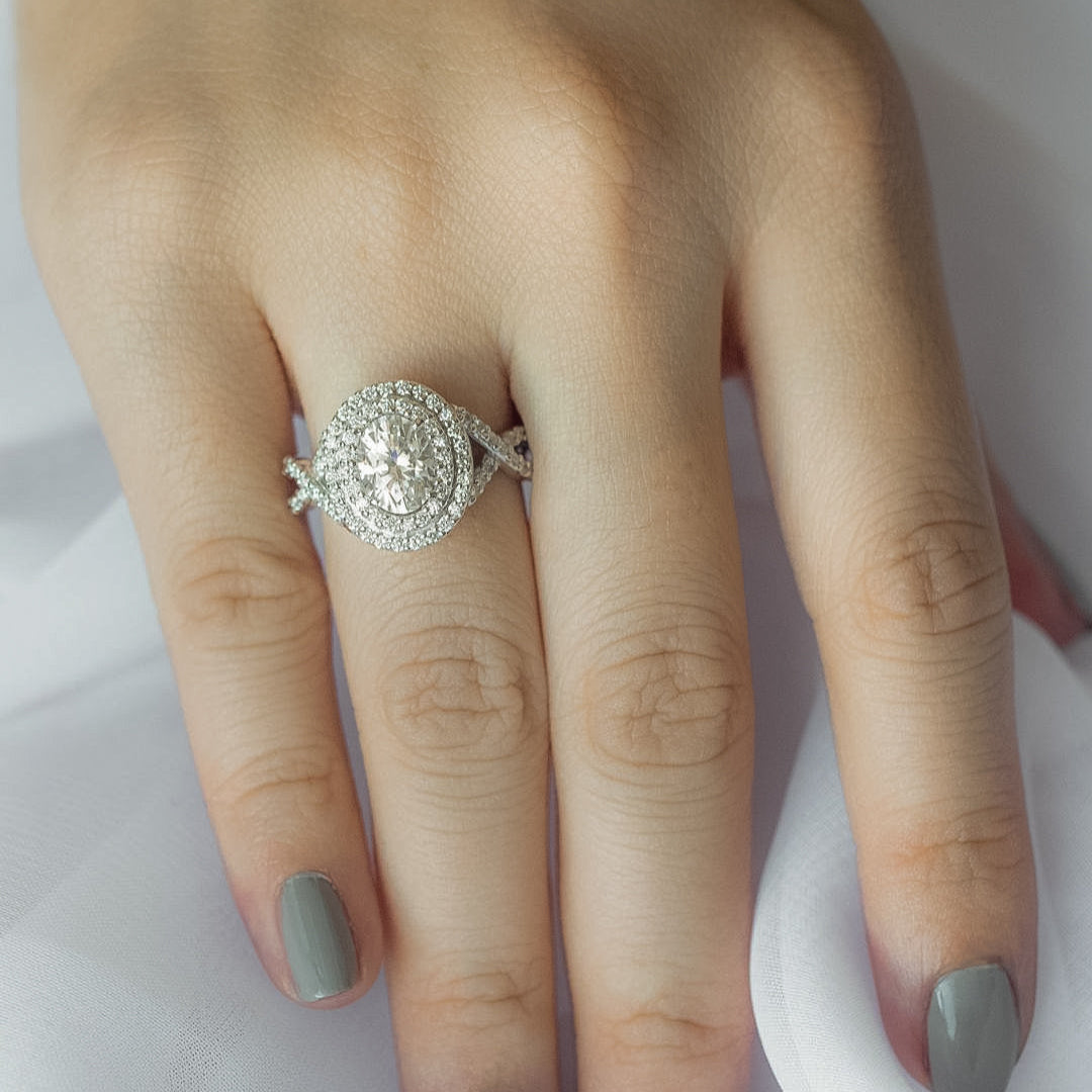 1 CT Oval Cut Double Halo & Twisted Pave Lab-Grown Diamond Engagement Ring 6