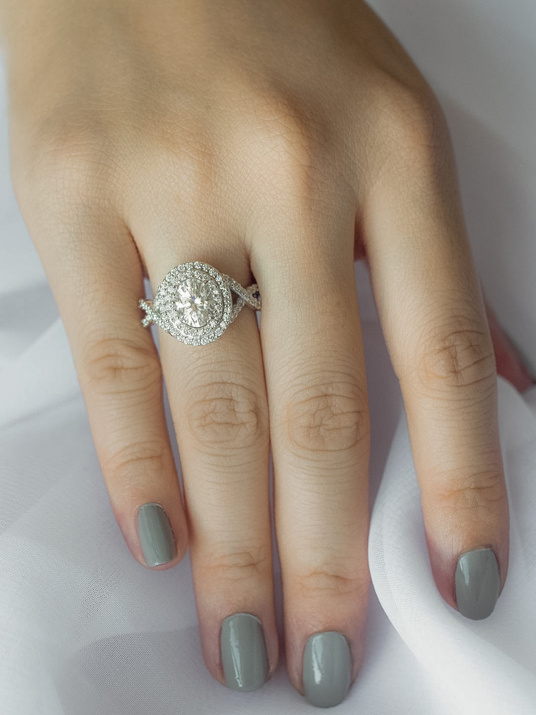 1 CT Oval Cut Double Halo & Twisted Pave Lab-Grown Diamond Engagement Ring 6