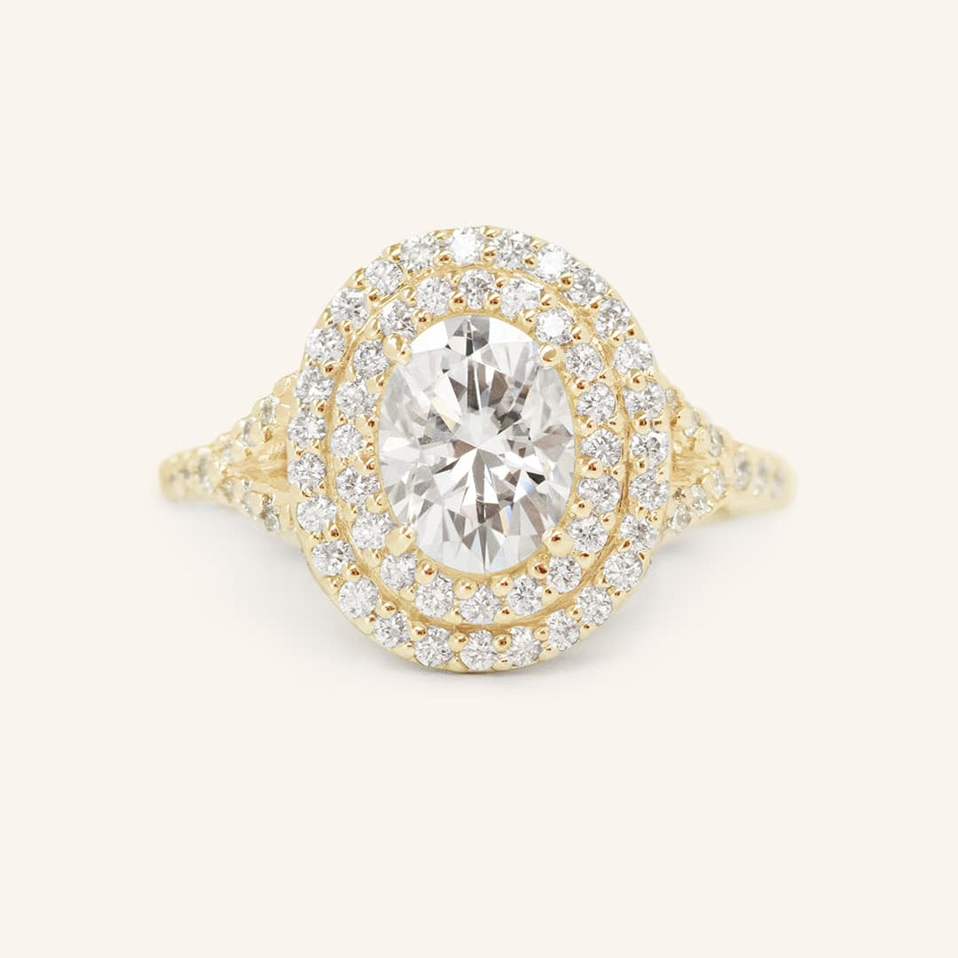 1 CT Oval Cut Double Halo Twisted Pave Lab-Grown Diamond Engagement Ring 3
