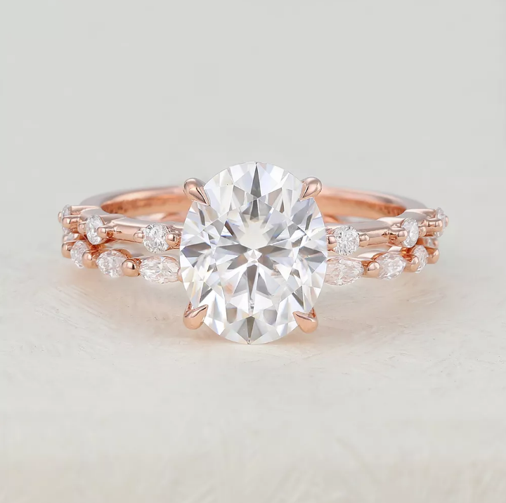 3.0 CT Oval Moissanite Solitaire Bridal Ring Set