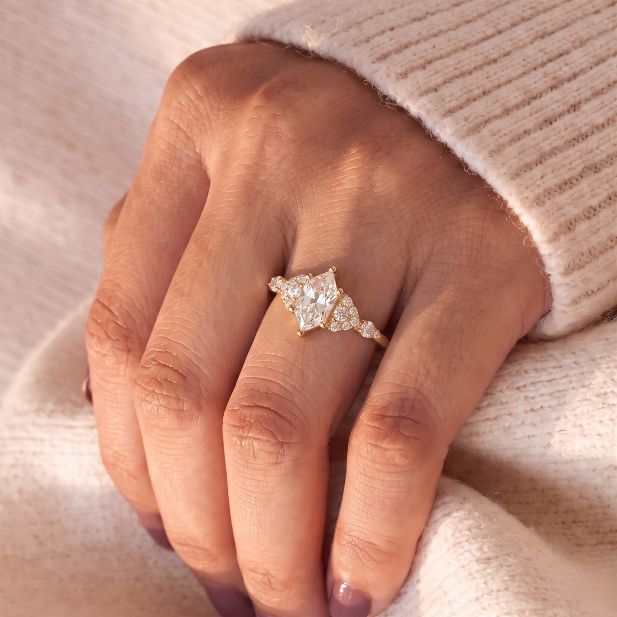 2 CT Pear Cut Curved Lab-Grown Diamond Engagement Ring