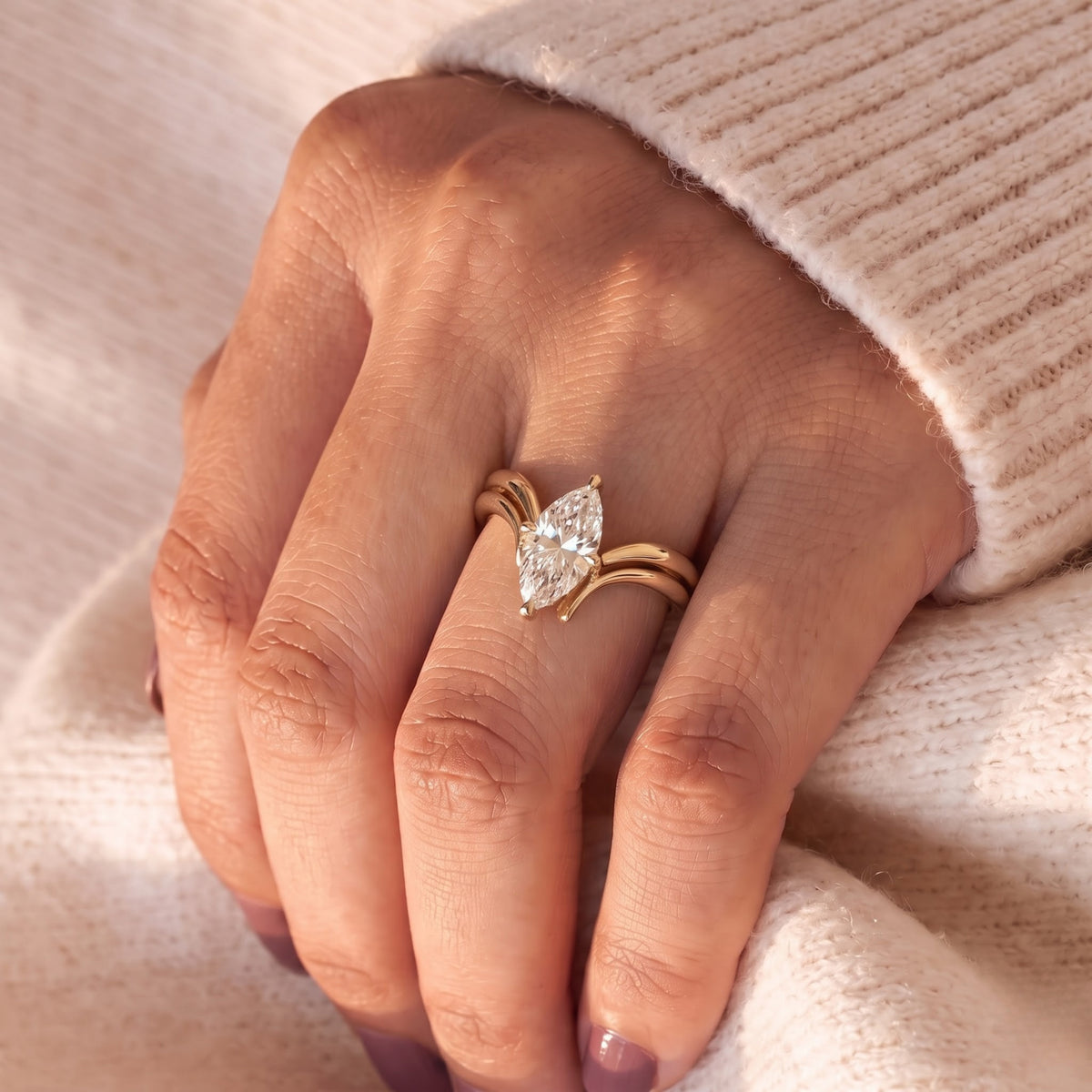 1 CT Marquise Cut Solitaire Lab-Grown Diamond Bridal Set