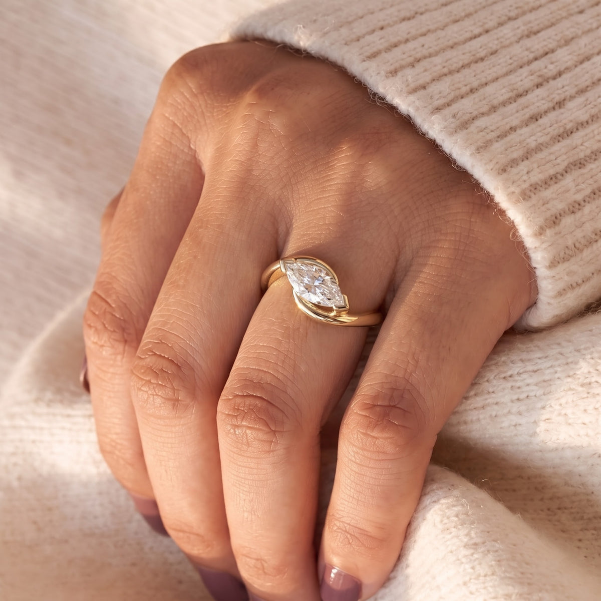2 CT East West Marquise Cut Solitaire Lab-Grown Diamond Engagement Ring