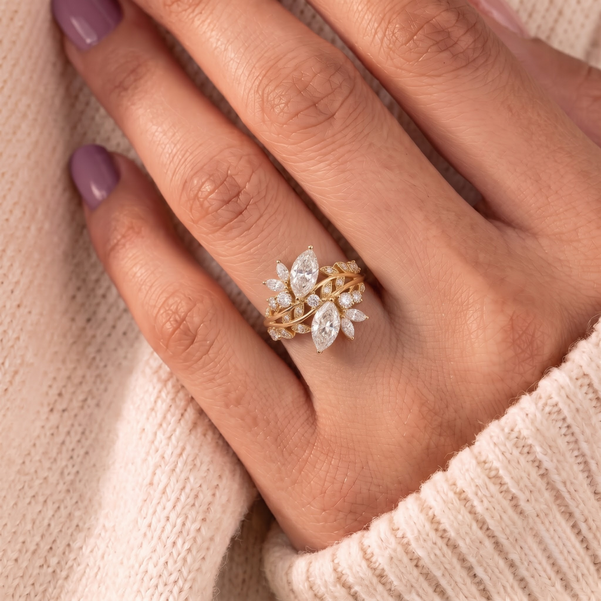 2 CT Pear Cut Curved Lab-Grown Diamond Engagement Ring