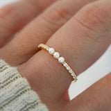 0.5 TCW Round Shaped Half Eternity June-Pearl Birthstone Wedding Band