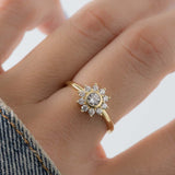 0.5 CT Round Cut Halo April-Diamond Birthstone Engagement Ring