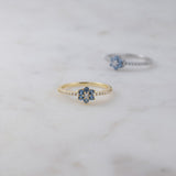0.1 CT Round Cut Flower Design March-Aquamarine Birthstone Engagement Ring
