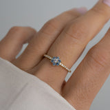 0.1 CT Round Cut Flower Design March-Aquamarine Birthstone Engagement Ring