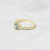 0.1 CT Round Cut Flower Design March-Aquamarine Birthstone Engagement Ring