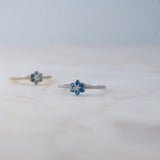 0.1 CT Round Cut Flower Design March-Aquamarine Birthstone Engagement Ring