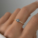 0.1 CT Round Cut Flower Design March-Aquamarine Birthstone Engagement Ring
