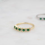 0.75 TCW Round Shaped Multi Stone May-Emerald Birthstone Wedding Band