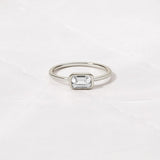 0.7 CT Emerald Cut Bezel April-Diamond Birthstone Engagement Ring