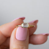 0.7 CT Emerald Cut Bezel April-Diamond Birthstone Engagement Ring