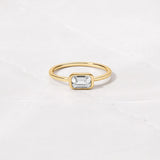 0.7 CT Emerald Cut Bezel April-Diamond Birthstone Engagement Ring