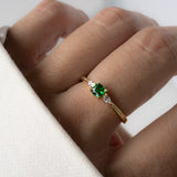 1 CT Cushion Cut Three Stone May-Emerald Birthstone Engagement Ring