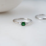 1 CT Cushion Cut Three Stone May-Emerald Birthstone Engagement Ring